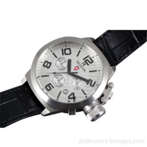 Stainless Steel Watch with Genuine Leather Band, for Men, Chronograph, Date, ReDear